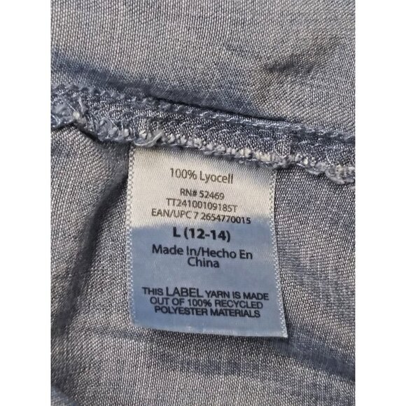 Time Tru chambray blouse top ruffled cap sleeve peasant cottagecore front ties - Picture 7 of 8